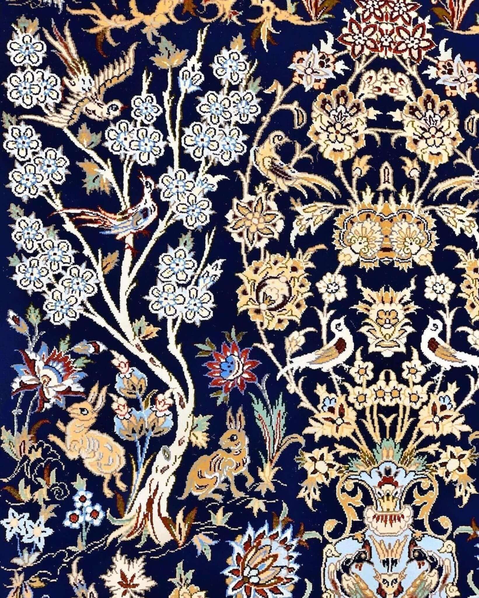 Unique hand-knotted Persian rug from Isfahan, made with wool and silk blend